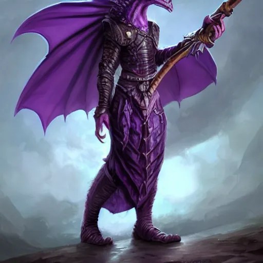 ferocious purple dragonborn, wearing a cape, tiny, Stable Diffusion
