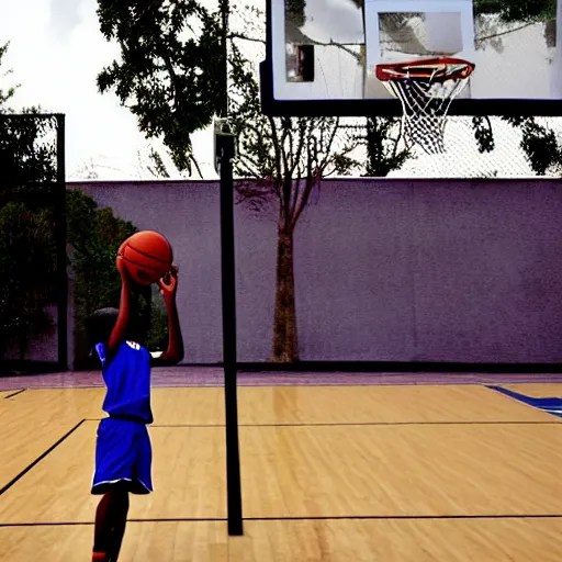 a kid shooting a basketball at the basketball court, Stable Diffusion