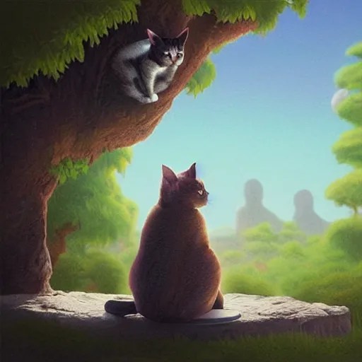 a cat zen master meditating on hillside, next to a Stable Diffusion