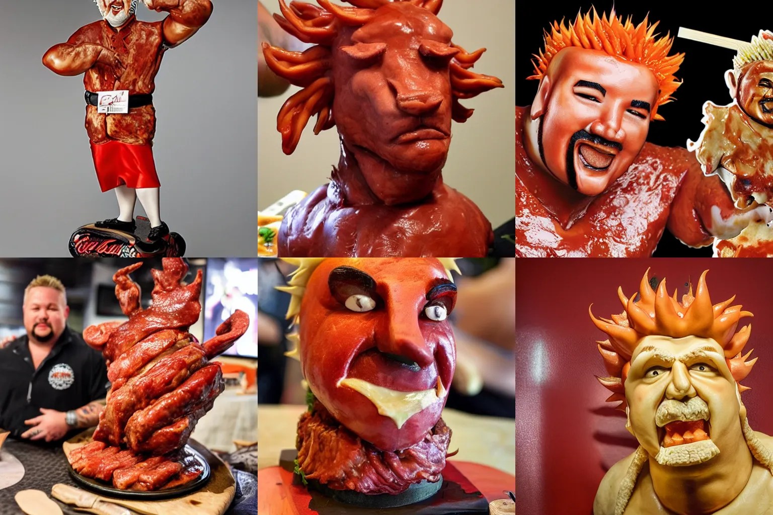 a photo of a meat sculpture of Guy Fieri high quality Stable Diffusion