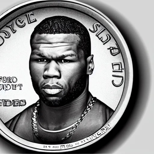 a photograph of a 5 0 cent coin depicting rapper 5 0 Stable Diffusion