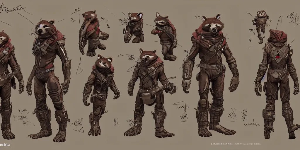 rocket raccoon, character sheet, concept design, Stable Diffusion