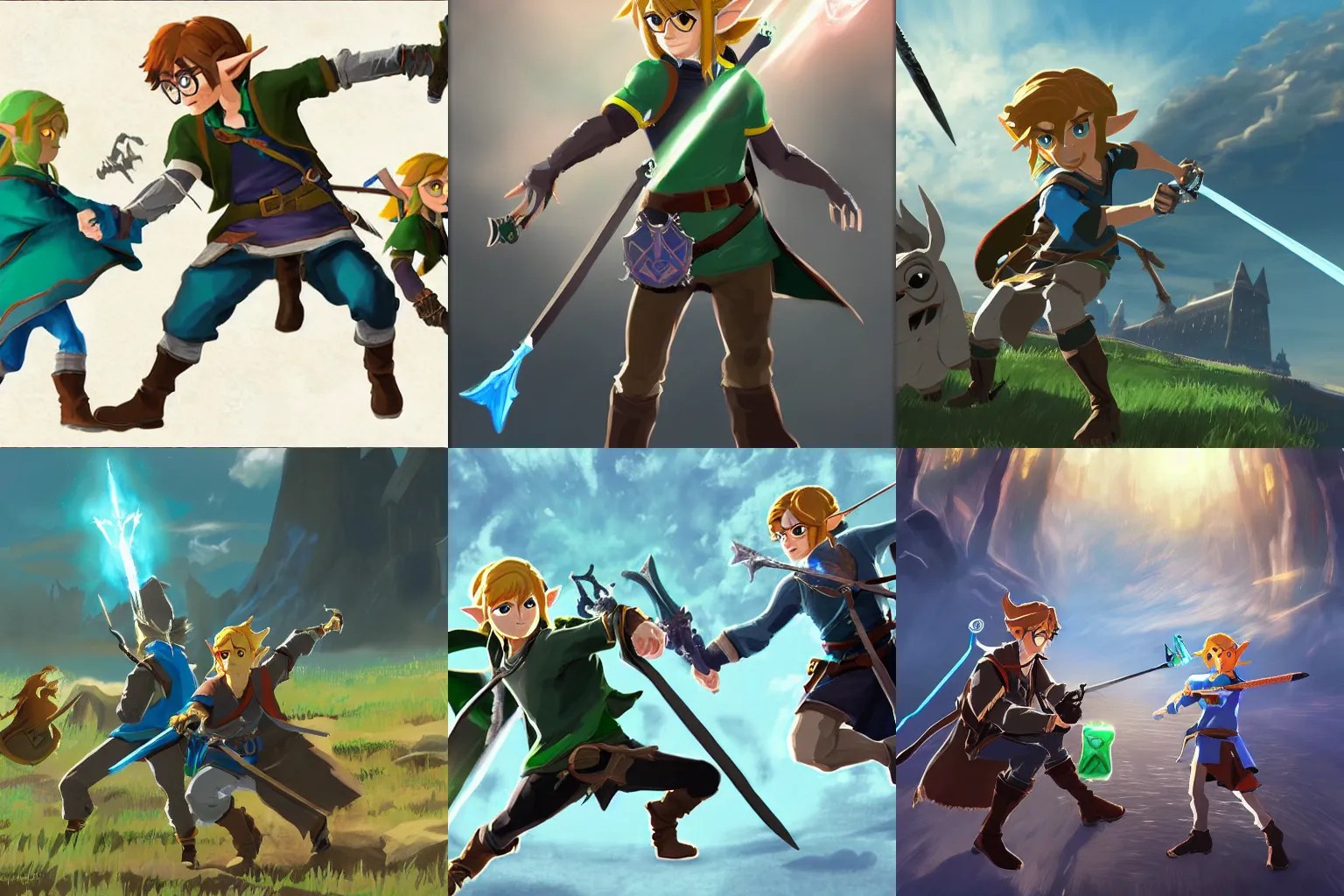 Harry Potter fighting Link in Legend of Zelda Breath Stable Diffusion