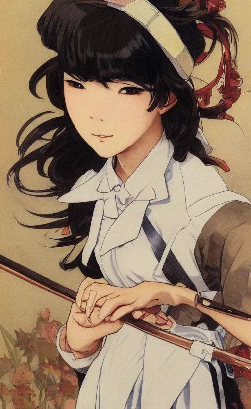 japanese girl fighting ww2, maid uniform, anime style, Stable