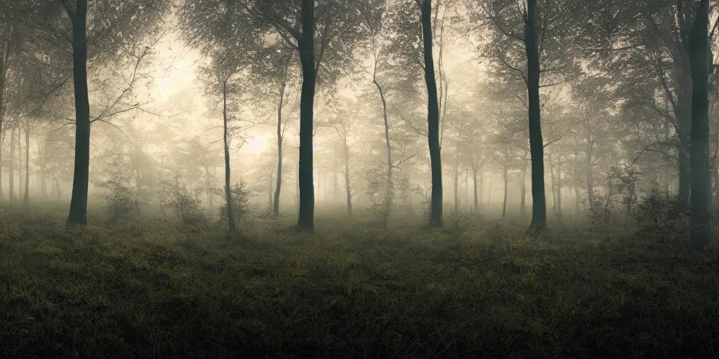 forest, beautiful, dawn, foggy area, photorealistic, Stable Diffusion