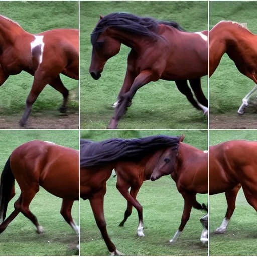 4 progressive frames of a horse running frame by Stable Diffusion