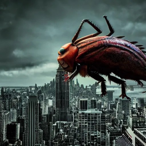 a giant cockroach, destroying new York city, in the Stable Diffusion