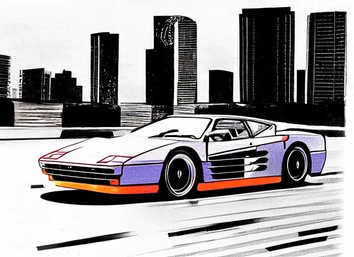 jc denton driving a ferrari testarossa through miami Stable Diffusion