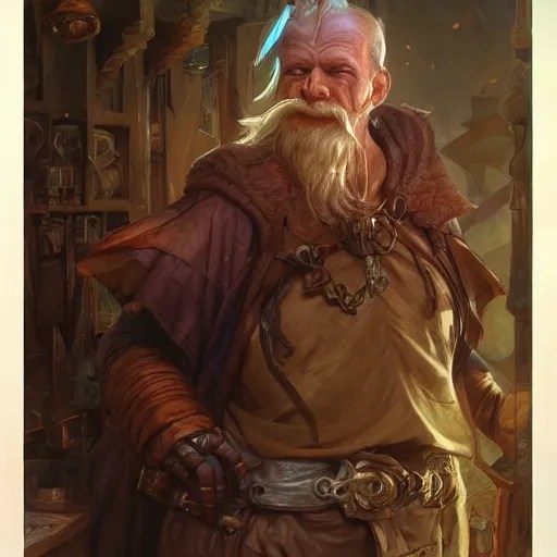 D&D Merchant selling you his wares, fantasy closeup Stable Diffusion