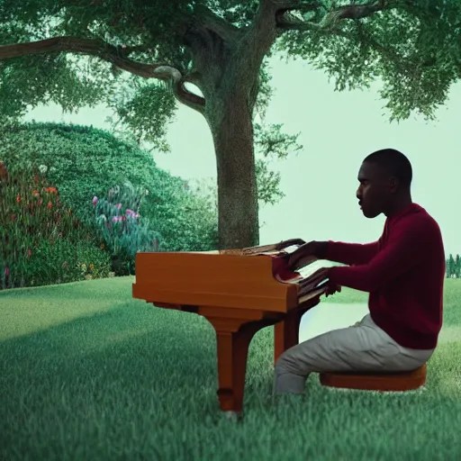 Frank Ocean playing the piano in the middle of a Stable Diffusion