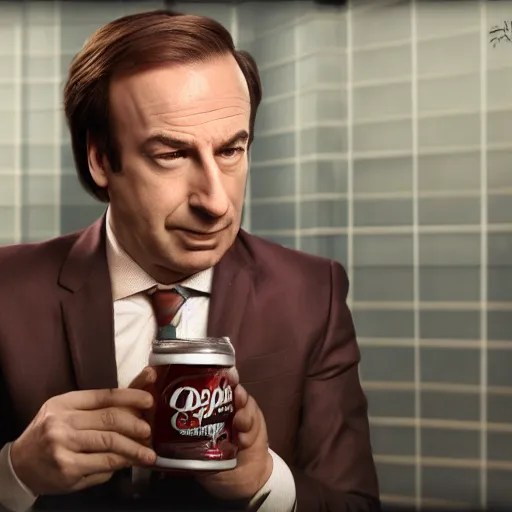 Saul Goodman drinking Dr Pepper, photorealistic, 4K Stable Diffusion