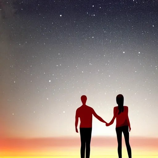 Romantic couple, holding hands, view from behind, Stable Diffusion