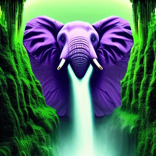 Digital art of Purple elephant falls from a green Stable Diffusion