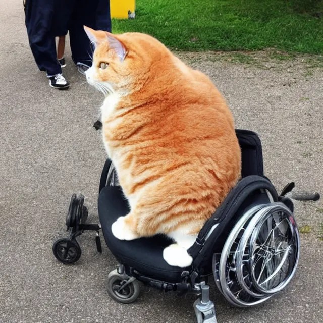 super fat cat sitting in a wheelchair Stable Diffusion