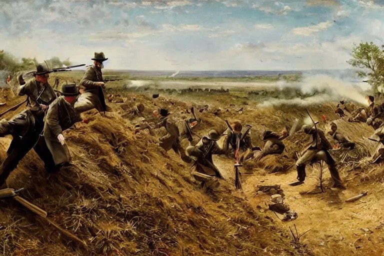 american civil war trench battle, shots fired, Stable Diffusion OpenArt