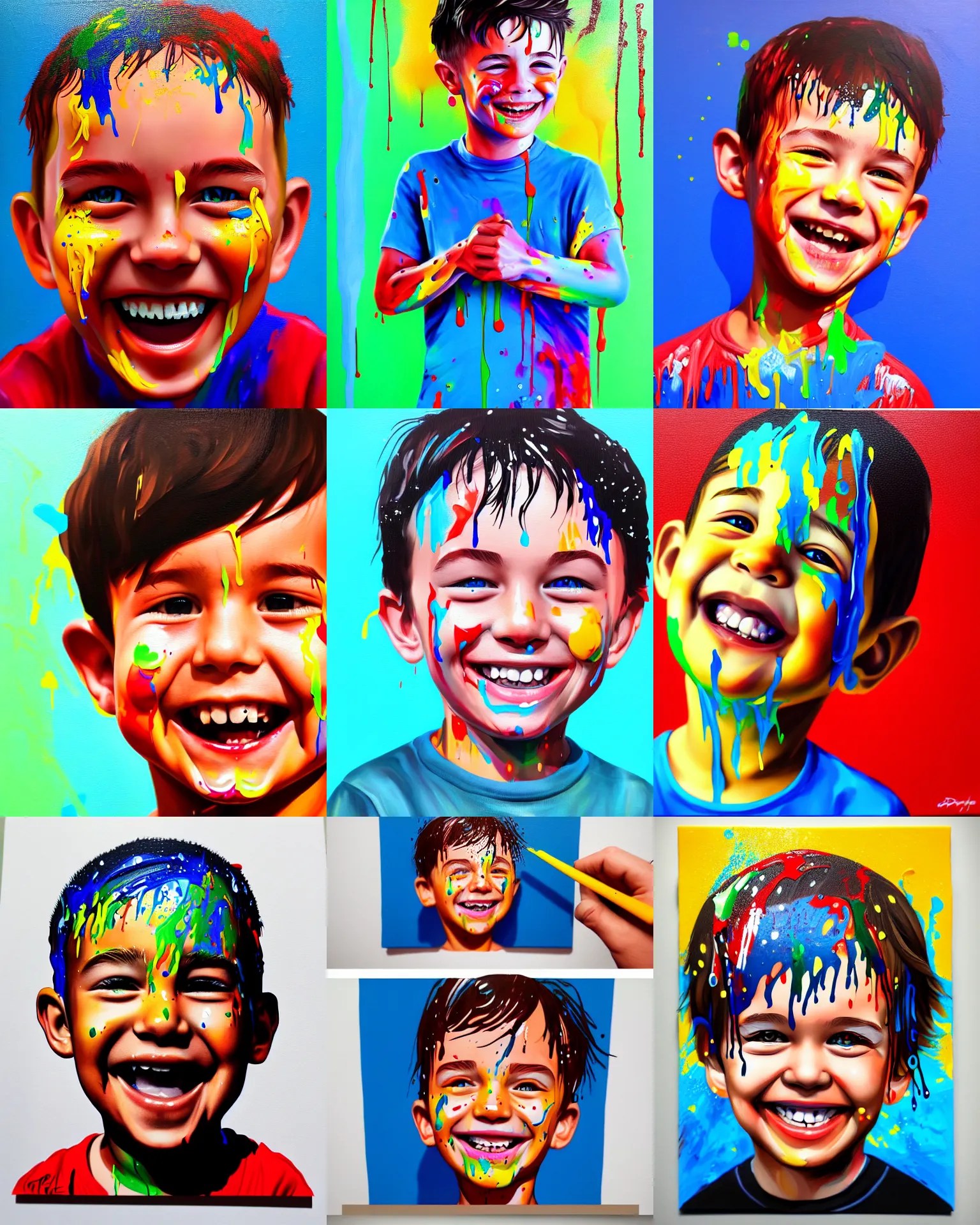 smiling boy, drip painting, splash painting, highly Stable Diffusion