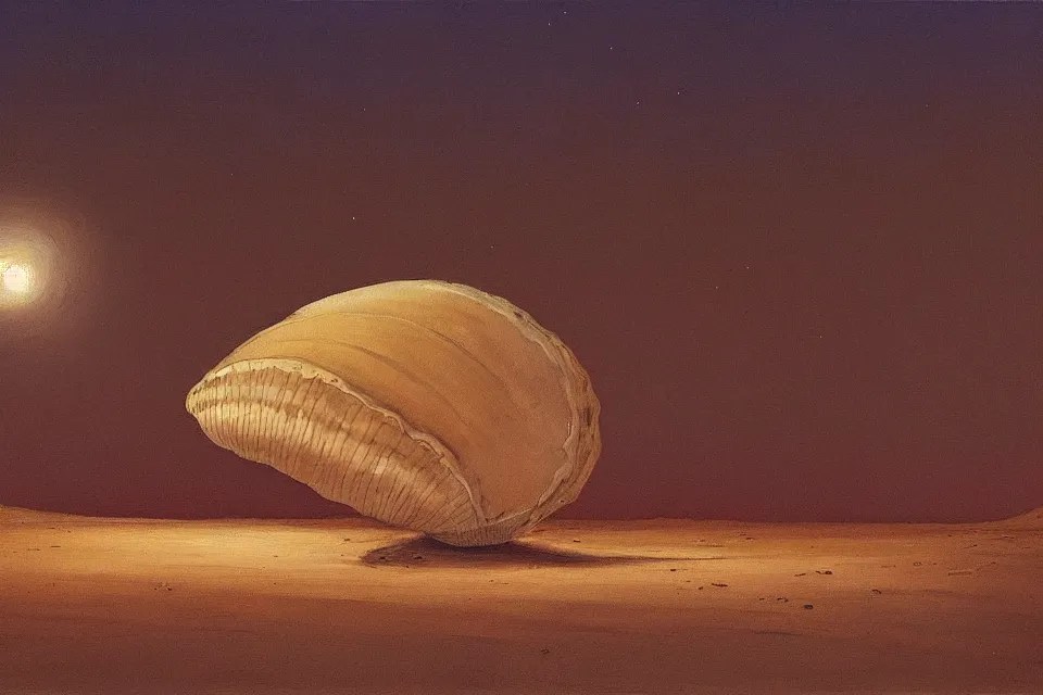 a beautiful painting of a giant seashell in middle of Stable