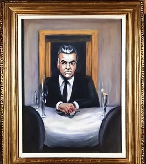 framed portrait painting of paulie walnuts sitting at Stable