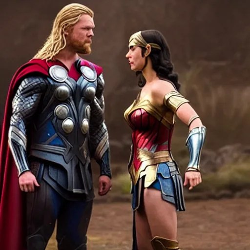 thor and wonder woman love scene new marvel movie, Stable Diffusion