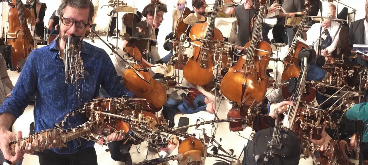 A man with 8 arms playing 8 different musical Stable Diffusion OpenArt