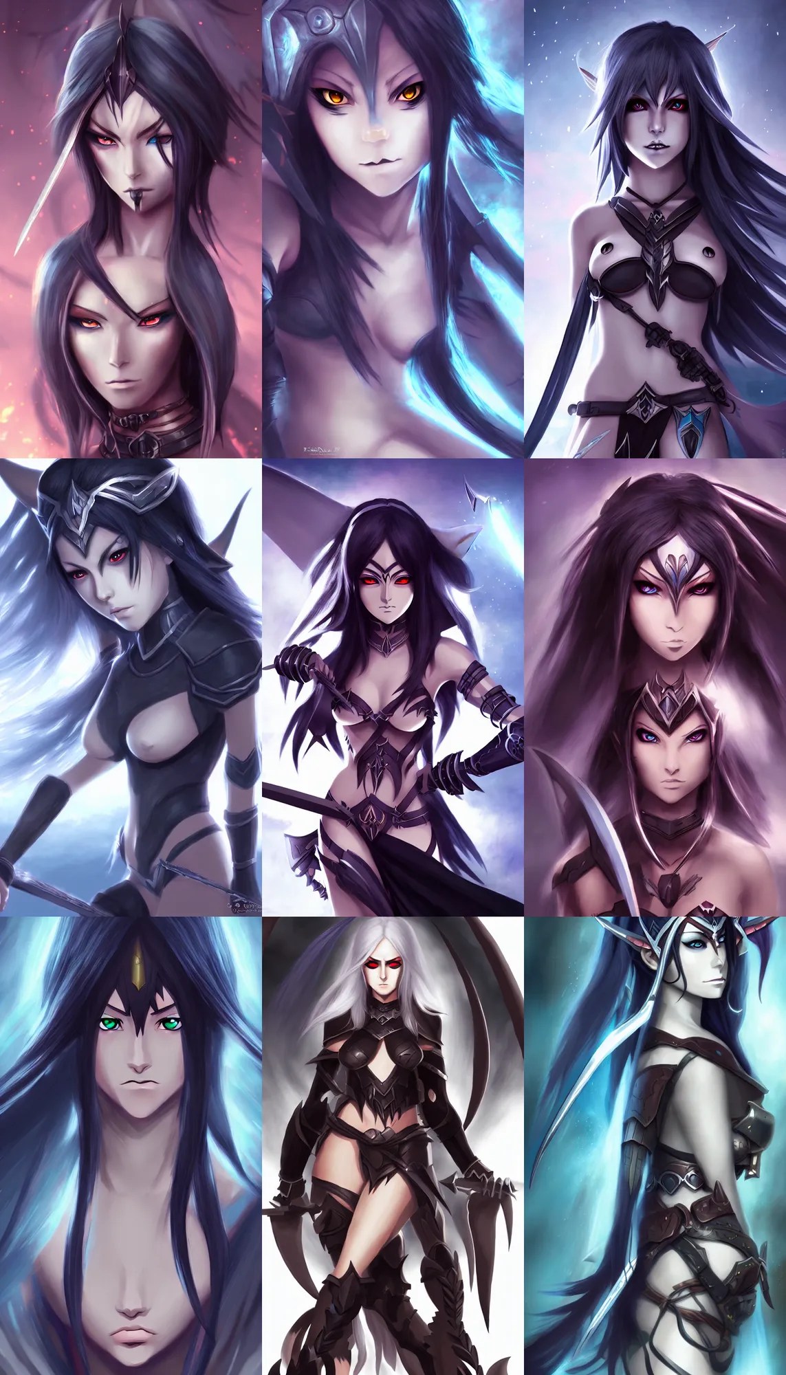 dark elf warrior woman, beautiful face, fantasy anime, Stable