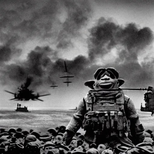 shrek landing at d day, black and white world war 2 Stable Diffusion