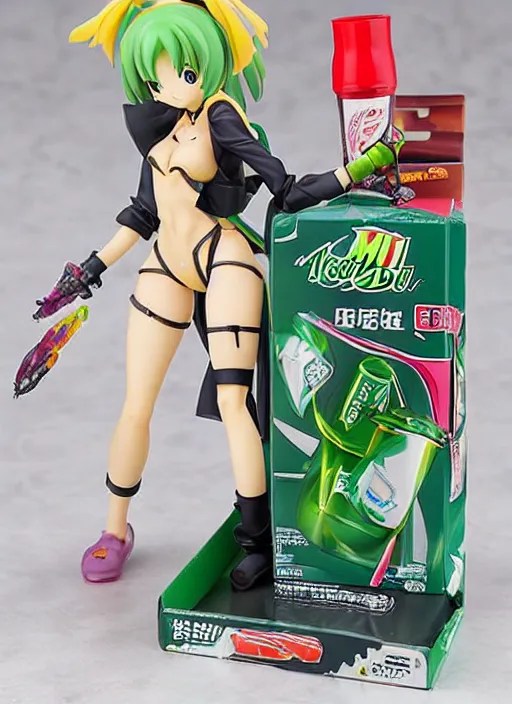 an anime girl model kit of Mtn. Dew, anime PVC Figure, Stable Diffusion