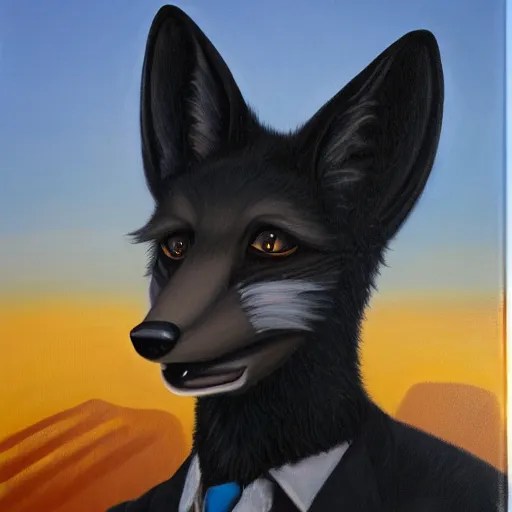 portrait of a male anthro anthropomorphic black fox Stable Diffusion