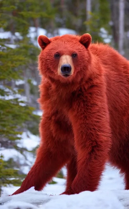 real life photo of a red glowing bear in the canadian Stable Diffusion