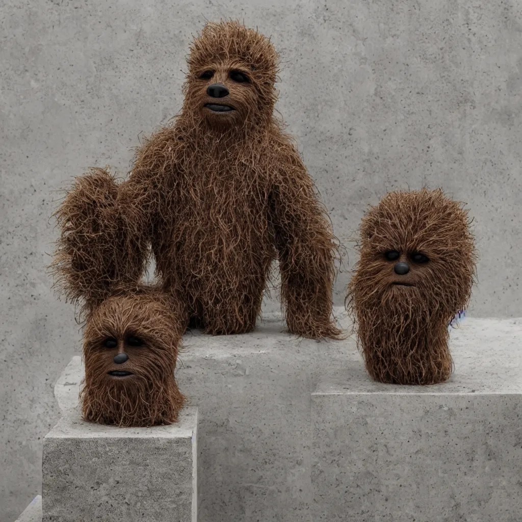 Chia pet of Chewbacca’s head sitting on a concrete Stable Diffusion