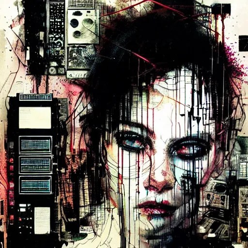 a young punk woman lost in a cyberpunk noir glitchcore Stable