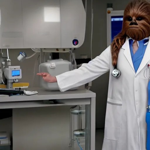 chewbacca in the role of nurse from doctor haus movie, Stable Diffusion