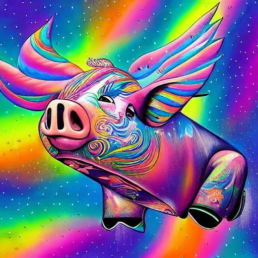 lisa frank flying pigs painting by android jones Stable Diffusion