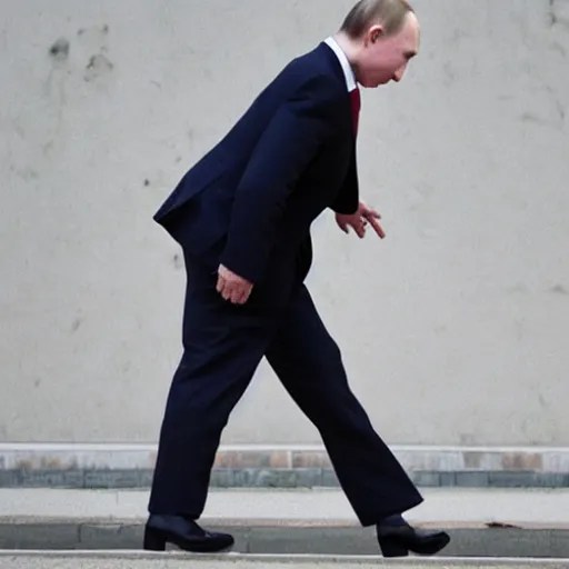 putin in high heels shoes stumbling and falling Stable Diffusion