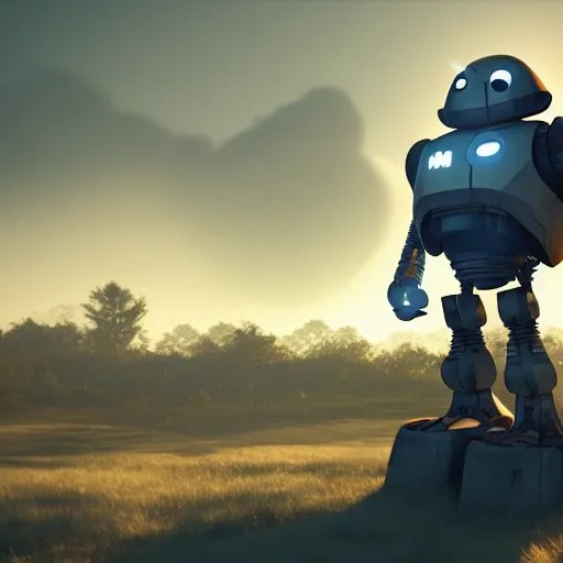 The Iron Giant wandering a junkyard, mysterious, Stable Diffusion