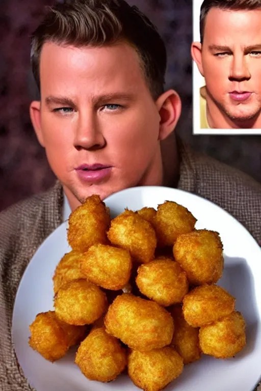 a big tater tot on a plate with channing tatum face, Stable Diffusion