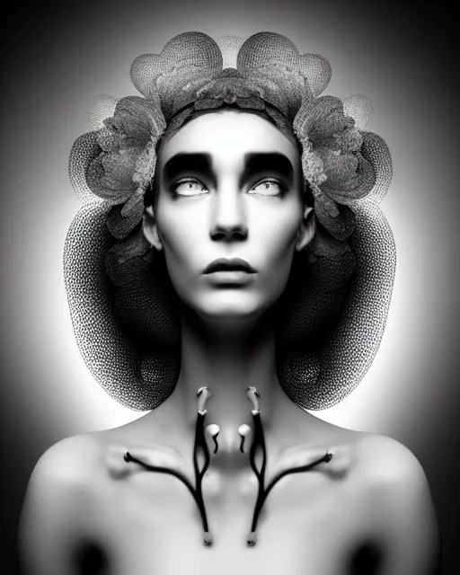 a black and white 3D render of a beautiful portrait of Stable