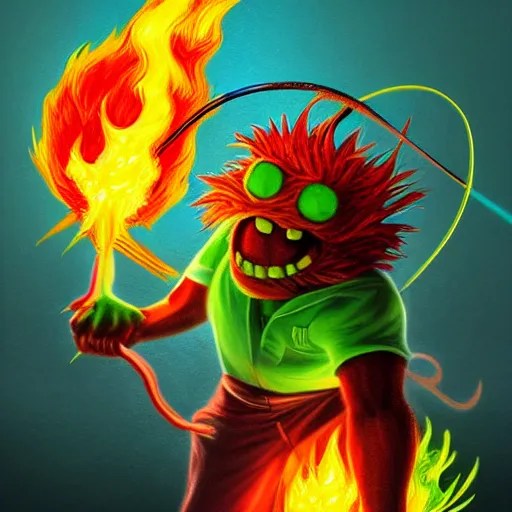 a tennis ball monster ,tennis ball, fire, flames, Stable Diffusion