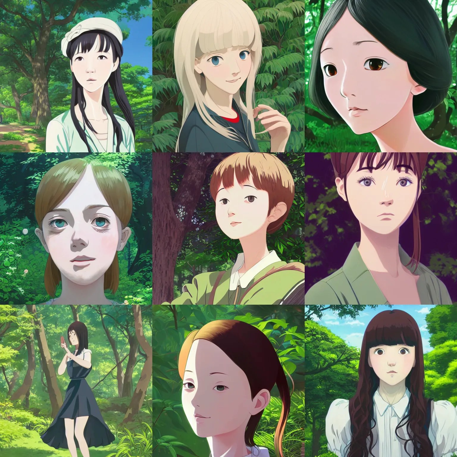 Character portrait of a young woman in a lush park, Stable Diffusion