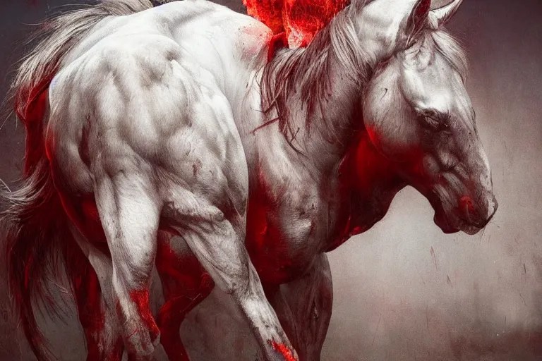 a white cyberpunk horses with human heads, in the Stable Diffusion