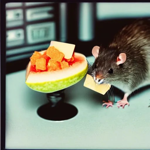 “three rats eating cheese and melon pieces on cocktail Stable