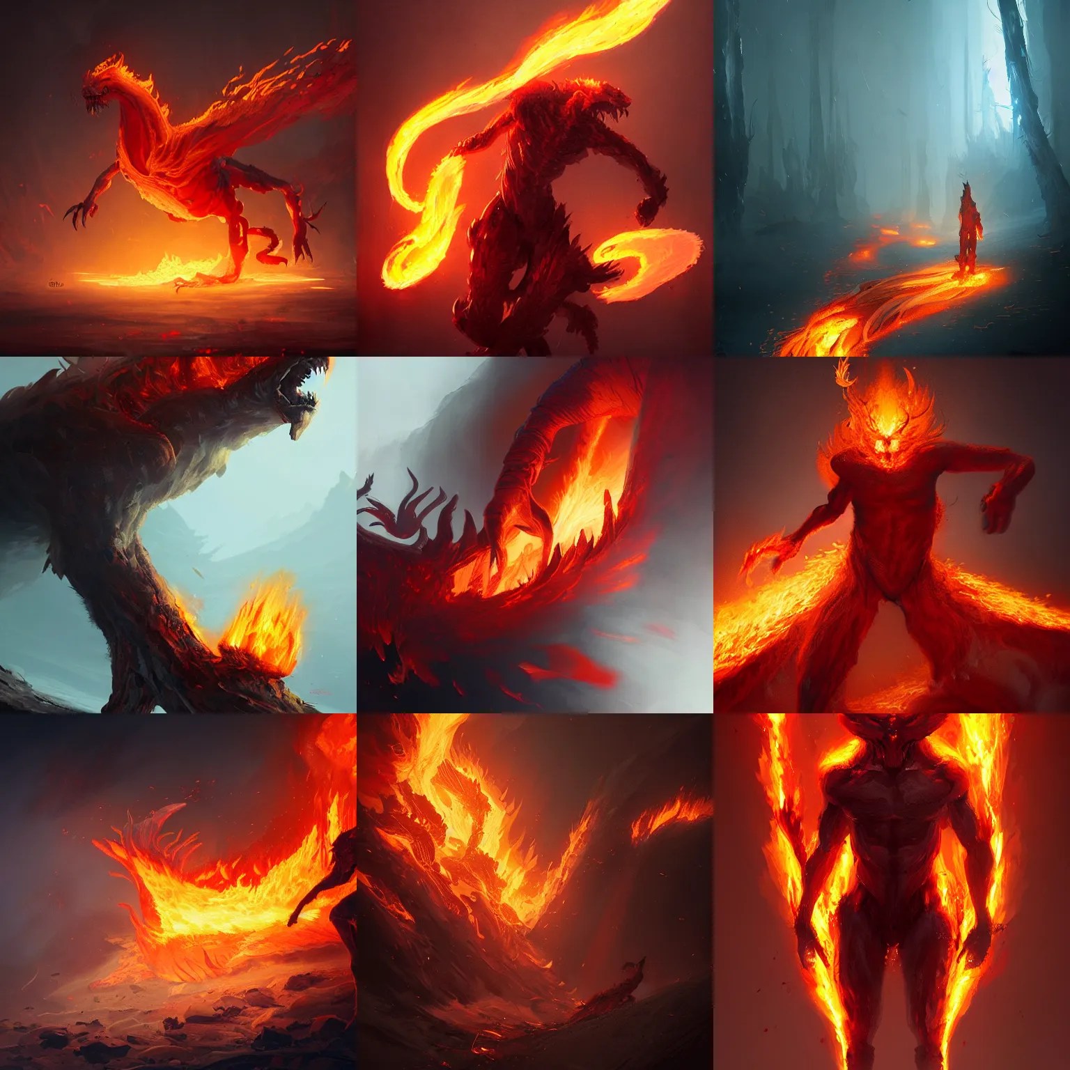 fire elemental creature made of flames, concept art, Stable Diffusion