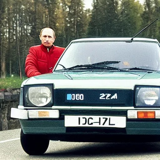 Vladimir Putin is driving a VAZ 2106 car, high Stable Diffusion OpenArt