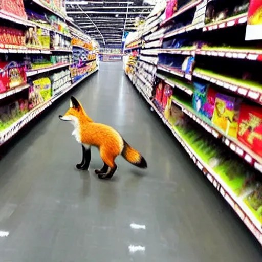 fox animal walking around in walmart Stable Diffusion