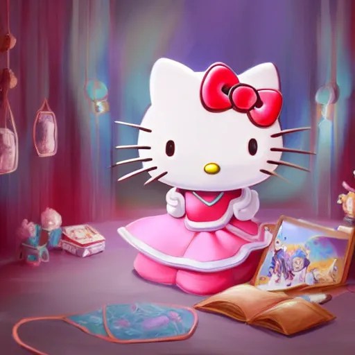backrooms level Hello Kitty stage, digital Painting, Stable Diffusion