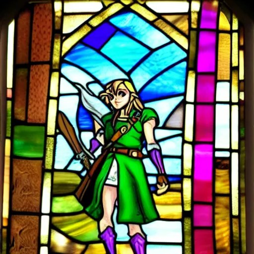 Stained glass art of Zelda from The Legend of Zelda Stable Diffusion