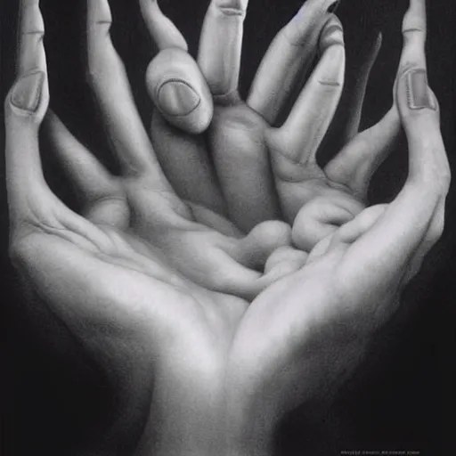 Alien Hand Syndrome, illustrated by Zdzisław Stable Diffusion