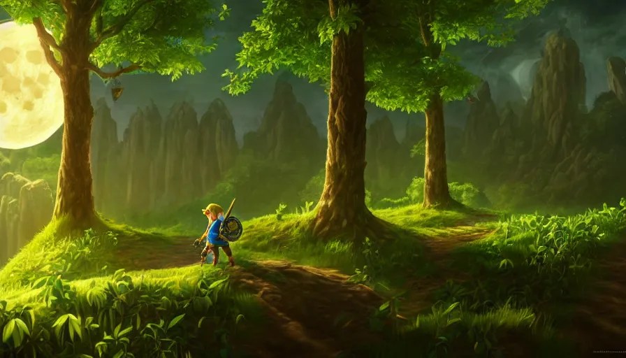the legend of zelda, vines, forest, hyperrealistic, Stable Diffusion