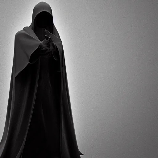 a figure shrouded in a dark cloak holds out one hand Stable Diffusion