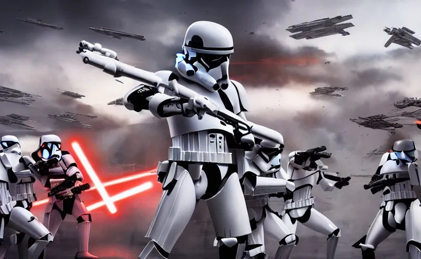 a star wars battle scene, stormtroopers versus droids, Stable Diffusion